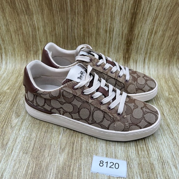 Coach Clip Low Top Sneaker Womens 6B Brown Khaki Signature Monogram Canvas G4967 - Picture 10 of 10